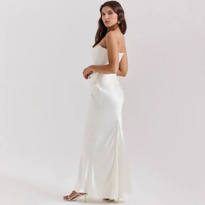 Vestido Longo Para Festas Cinza Sem Alça Modelo Persephone