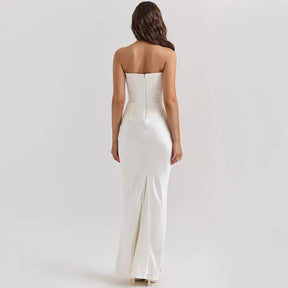 Vestido Longo Para Festas Cinza Sem Alça Modelo Persephone