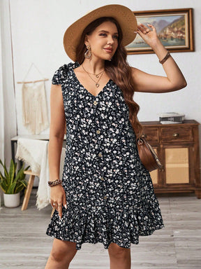 Vestido Feminino Decoração de Laço nos Ombros - Geiliane . Plus Size