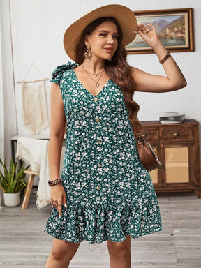 Vestido Feminino Decoração de Laço nos Ombros - Geiliane . Plus Size