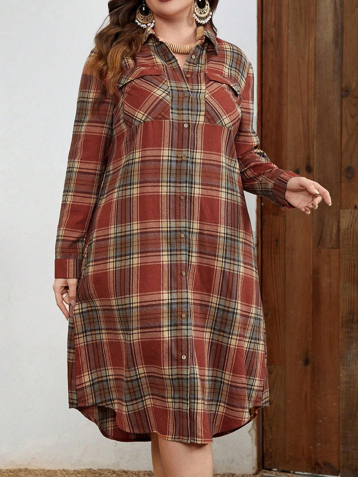 Vestido Feminino Xadrez com bolsos Jessia. Plus Size