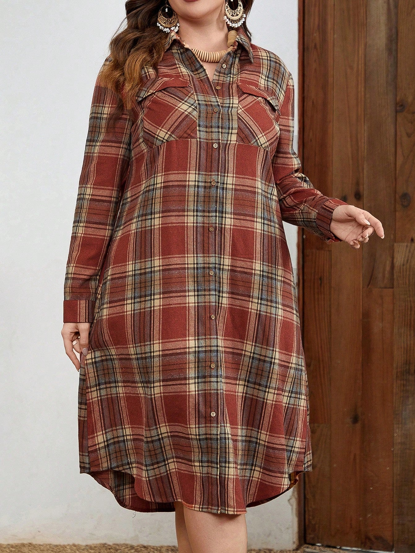 Vestido Feminino Xadrez com bolsos Jessia. Plus Size
