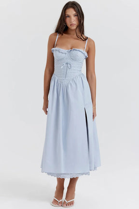 Vestido Midi Bordado Azul - Modelo Emily