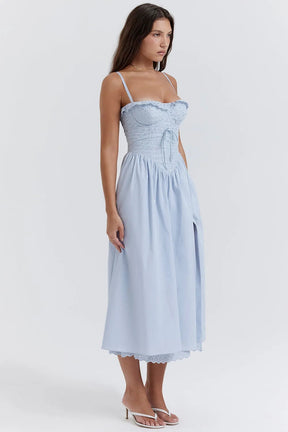 Vestido Midi Bordado Azul - Modelo Emily