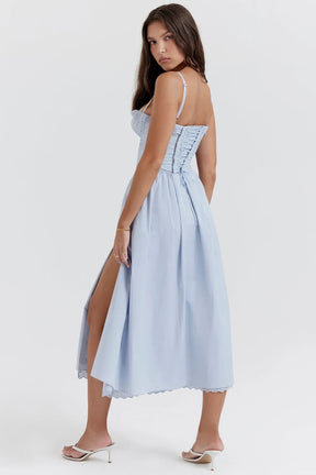 Vestido Midi Bordado Azul - Modelo Emily