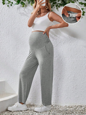 Calça Feminina Maternidade Cintura Larga e Bolso Naomi