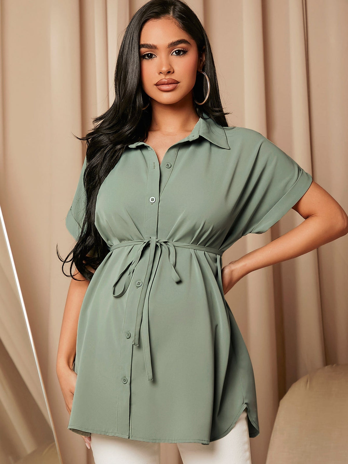 Blusa  Feminina Maternidade com cinto Vânia