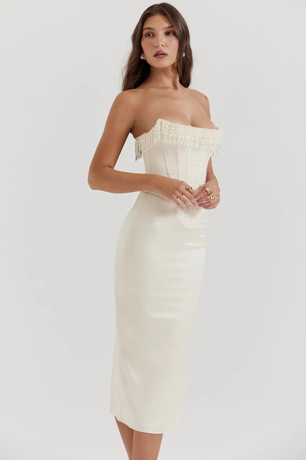 Vestido Midi Com  Fileiras de Pérolas  - Arizona
