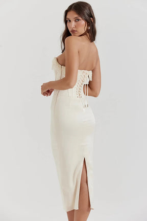Vestido Midi Com  Fileiras de Pérolas  - Arizona