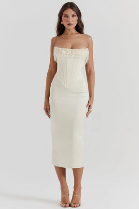 Vestido Midi Com  Fileiras de Pérolas  - Arizona