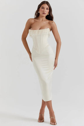 Vestido Midi Com  Fileiras de Pérolas  - Arizona