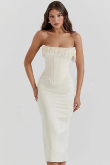 Vestido Midi Com  Fileiras de Pérolas  - Arizona