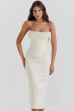 Vestido Midi Com  Fileiras de Pérolas  - Arizona